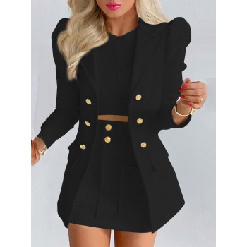 Elegant Knit Plaid Blazer Cardigan + Slim Skirt Suits Outfits Women Fashion Office Two Piece Set Vintage Metal Button Lady Suits